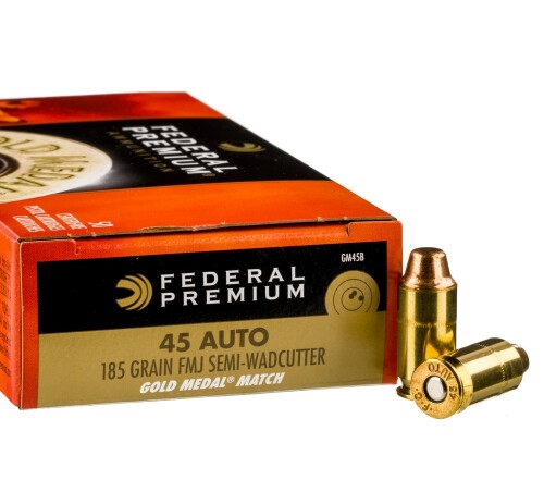 1000 Rounds of .45 ACP Ammo by Federal Gold Medal Match - 185gr FMJSWC