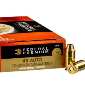 50 Rounds of .45 ACP Ammo by Federal Gold Medal Match – 185gr FMJSWC
