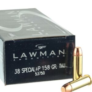 1000 Rounds of .38 Spl Ammo by Speer Lawman – +P 158gr TMJ