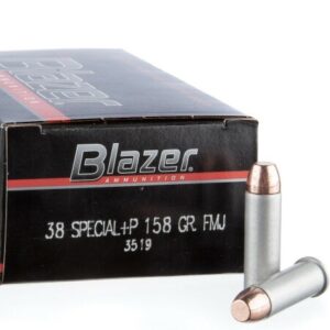 1000 Rounds of .38 Spl +P Ammo by Blazer – 158gr FMJ