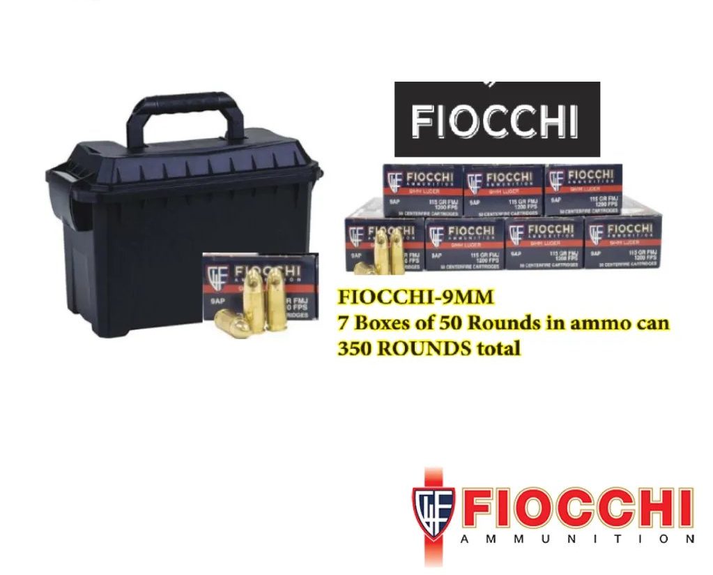 Fiocchi 9mm 115gr. FMJ Ammo Box 350rds
