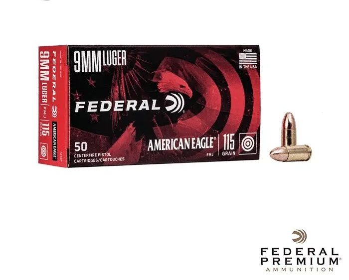 Federal American Eagle 9mm 115gr. FMJ (50rds, 100rds & 1000rds)