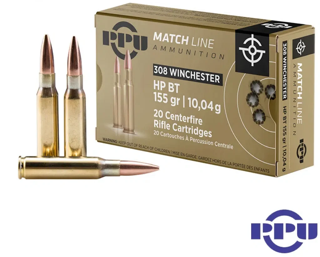 PPU 308 Win 155gr Hollow Point Boat Tail (20rds & 200rds)