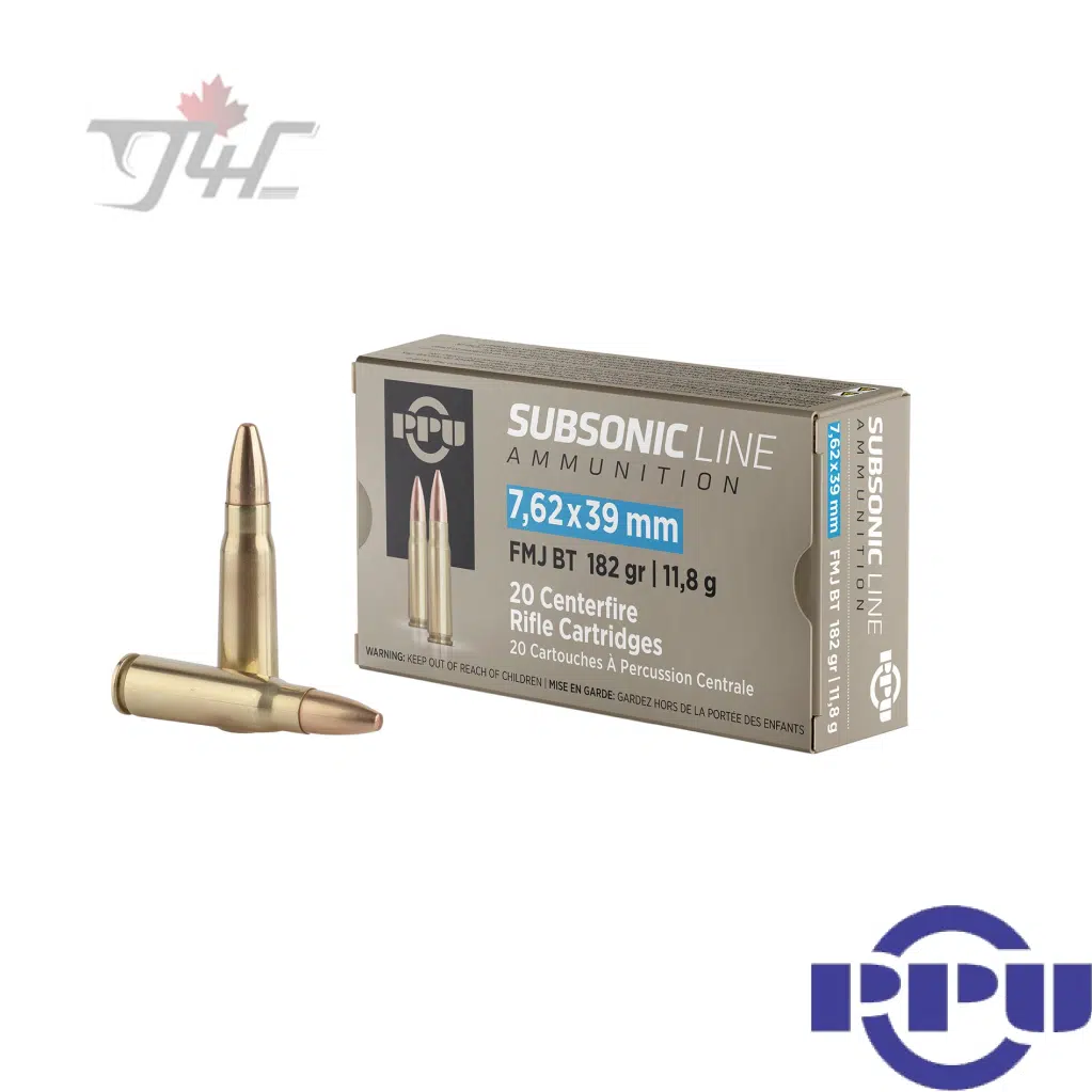 PPU Subsonic 7.62x39mm 182gr. FMJ (20rds & 500rds)