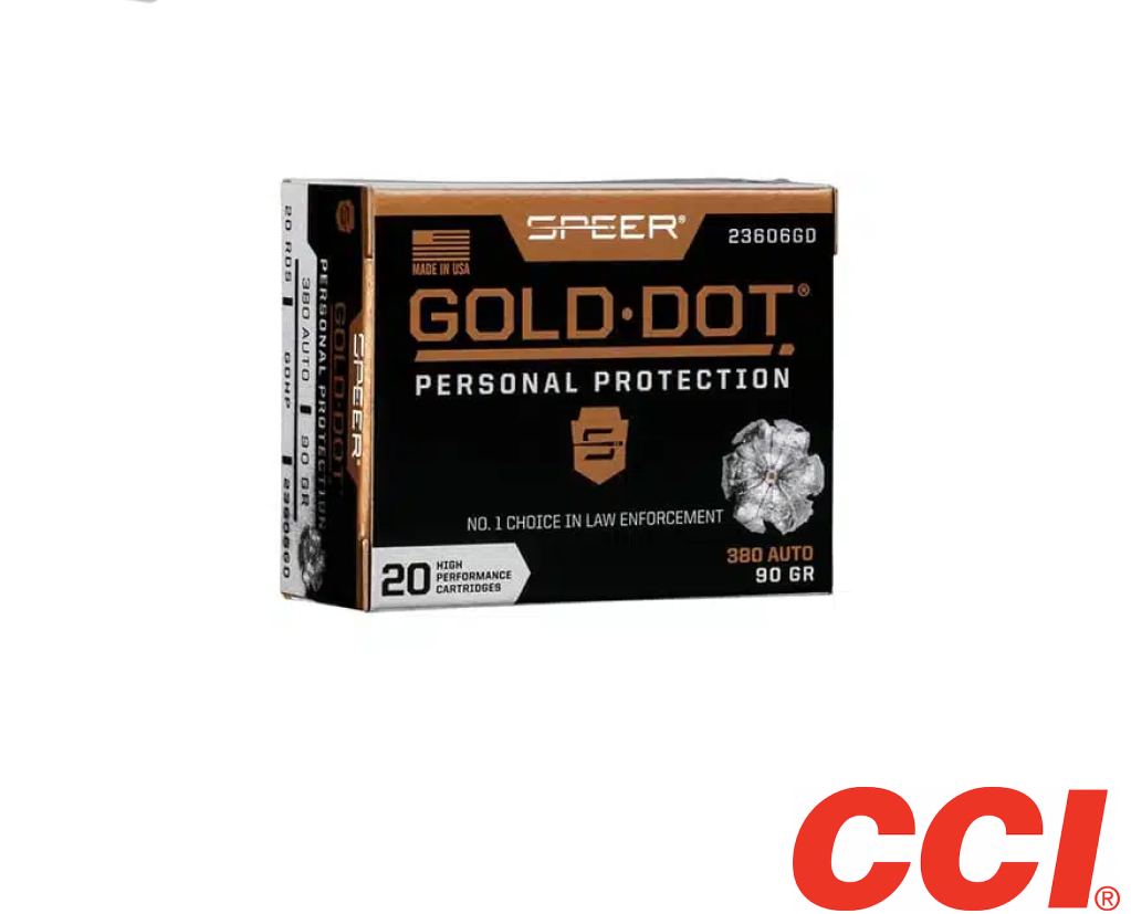 CCI Speer Gold Dot .380 ACP 90gr. HP (20rds & 200rds)