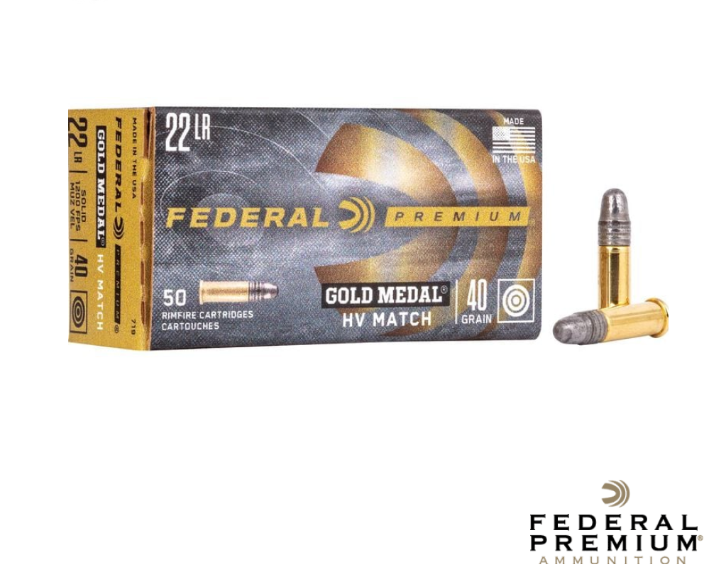 Federal Gold Medal HV Match .22LR 40gr. Solid (50rds & 500rds)